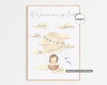 Babyparty Geschenk "Ballonfahrt" | Babyshower Gästebuch mit Wolken zum beschriften | Deko Baby Party Gender Reveal Gästebild LaLeaLuHome