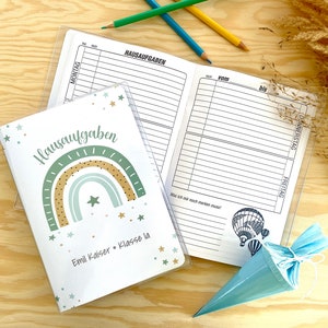 Couverture du livre de devoirs personnalisée avec le nom | Cadeau de scolarisation, rentrée scolaire, premier jour d'école, école primaire, devoirs, attestations