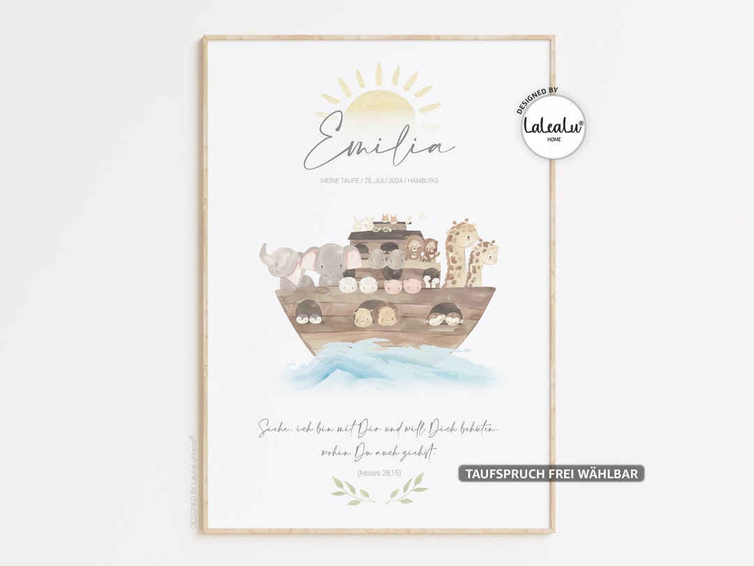 Taufbild Arche Noah | Taufe Gastgeschenk Junge Mädchen Gästebild ...