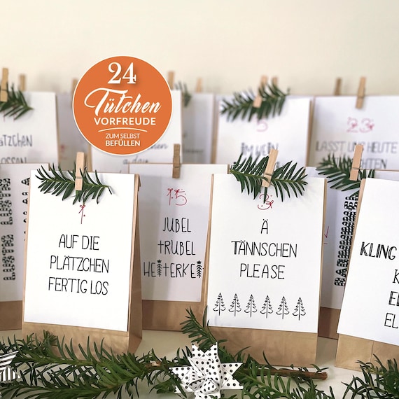 Adventskalender Tüten Adventskalender Zum Selbstbefüllen - Set Mit 24 Papiertüten, Aufklebern & Dekoklammern Adventskalender Neu