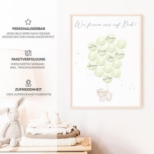 Gästebild Babyparty Ballons zum beschriften Hase Reh Fuchs Bär Junge Mädchen Alternatives Gästebuch Gastgeschenk Baby Shower Poster Geburt Bild 3