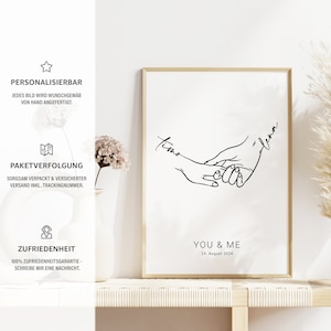 Hochzeitsbild You&Me personalisiert mit Namen Text Datum Hochzeitsgeschenk Hand in Hand Brautpaar Jahrestag Zuhause JGA Hochzeitstag Bild 3