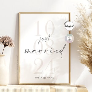 Hochzeitsbild "Just Married" personalisiert Brautpaar Geldgeschenk Familie Hochzeit Zuhause Hochzeitsgeschenk JGA Familie we said yes Bild