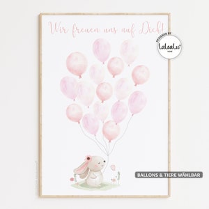 Gästebild Babyparty Ballons zum beschriften | Hase Reh Fuchs Junge Mädchen Alternatives Gästebuch Gastgeschenk Baby Shower Poster Geburt