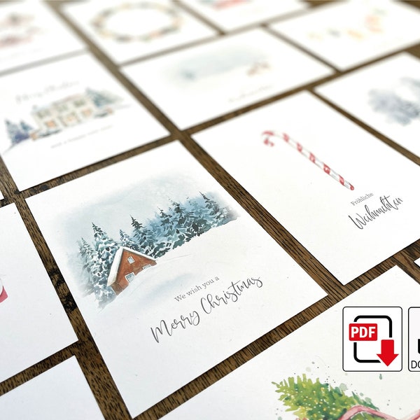Télécharger PDF | 15 cartes de Noël DIY à imprimer | Cartes postales Décorations de Noël Boules de Noël Couronne de Noël Avent Calendrier de l'Avent
