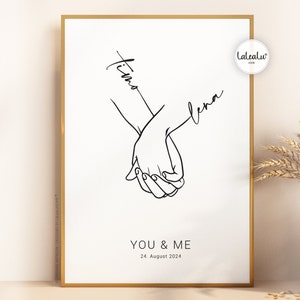 Hochzeitsbild You&Me personalisiert mit Namen Text Datum Hochzeitsgeschenk Hand in Hand Brautpaar Jahrestag Zuhause JGA Hochzeitstag Bild 1