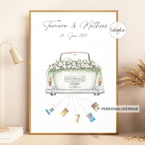 Oldtimer "Just Married" personalisiertes Geldgeschenk | Brautpaar Hochzeit Hochzeitsgeschenk 2024 Hochzeitsbild Auto personalisiert JGA DIY