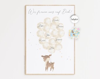 Gästebild Babyparty Ballons zum beschriften | Hase Reh Fuchs Bär Junge Mädchen Alternatives Gästebuch Gastgeschenk Baby Shower Poster Geburt