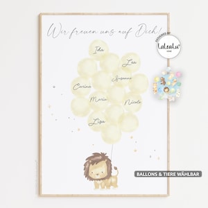 Gästebild Babyparty Ballons zum beschriften | Hase Reh Fuchs Bär Junge Mädchen Alternatives Gästebuch Gastgeschenk Baby Shower Poster Geburt
