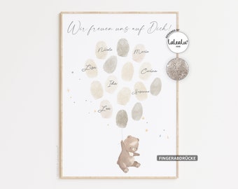 Babyparty Geschenk Gästebuch für Fingerabdrücke zum beschriften | Babyshower Deko Baby Party Gender Reveal Gästebild LaLeaLuHome