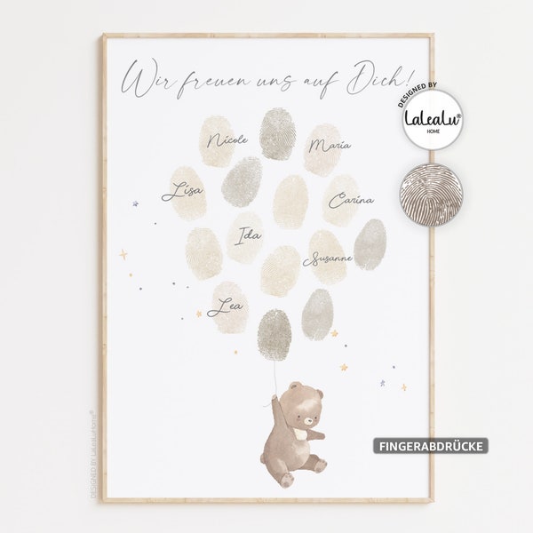 Babyparty Geschenk Gästebuch für Fingerabdrücke zum beschriften | Babyshower Deko Baby Party Gender Reveal Gästebild LaLeaLuHome