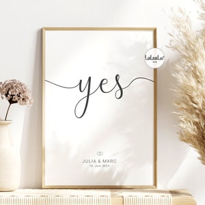 Hochzeitsbild "Yes" personalisiert mit Namen und Datum für das Brautpaar, Familie, Hochzeit, Zuhause, Hochzeitsgeschenk, Geschenk, JGA