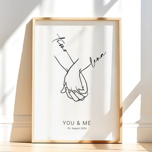 Hochzeitsbild You&Me personalisiert mit Namen Text Datum Hochzeitsgeschenk Hand in Hand Brautpaar Jahrestag Zuhause JGA Hochzeitstag Bild 7