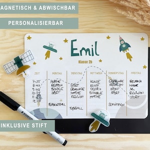 Emploi du temps magnétique personnalisé avec nom & classe + stylo | Cadeau Inscription à l'école Premier jour d'école École primaire