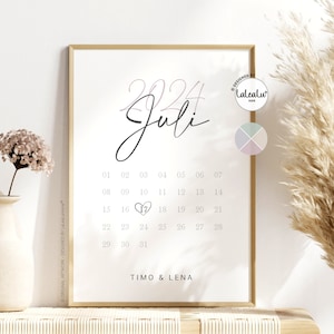 Hochzeitsbild "Kalender" personalisiert mit Namen und Datum für das Brautpaar | Familie Jahrestag Zuhause Hochzeitsgeschenk JGA Hochzeitstag