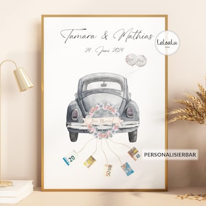 Oldtimer "Just Married" personalisiertes Geldgeschenk | Brautpaar Hochzeit Hochzeitsgeschenk 2024 Hochzeitsbild Auto personalisiert JGA DIY