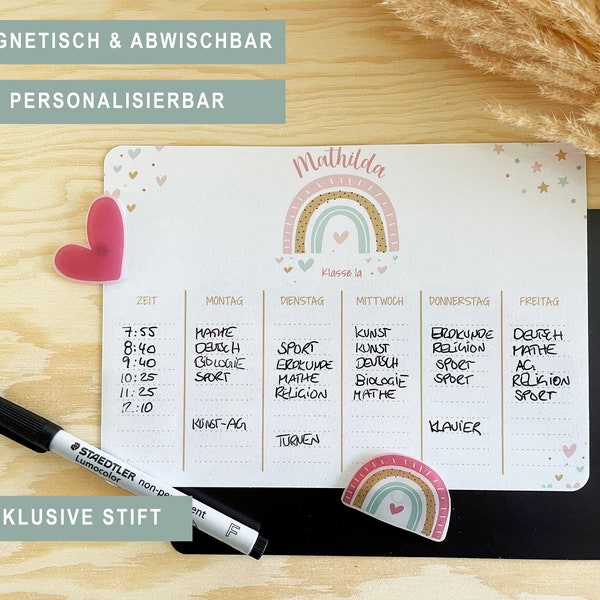 Magnetic timetable personalized with name & class + pen | Gift for starting school, 1st day of school, primary school