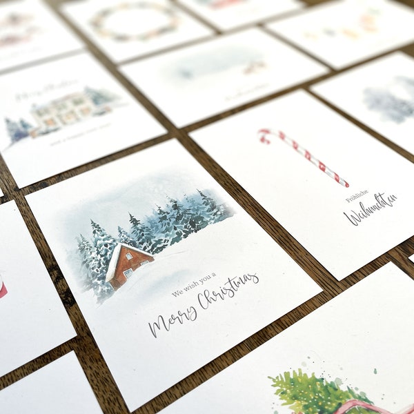 15 cartes de Noël avec enveloppes Cartes postales Carte structurée A6 Décoration de Noël Boules de Noël Couronne de l'Avent Couronne de Noël Calendrier de l'Avent