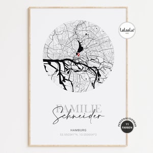 Familienbild "Nachname" mit Koordinaten | Familie Eltern Kinder Haustier Geschenk Hochzeit Verlobung Jahrestag Valentinstag Poster Bild