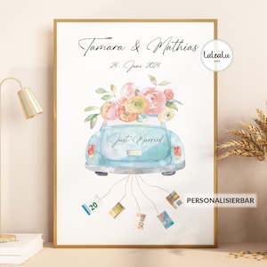 Cadeau en espèces personnalisé vintage « Just Married » | Cadeau de mariage pour les mariés 2024, photo de mariage, voiture personnalisée JGA DIY