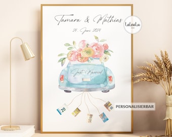 Oldtimer "Just Married" personalisiertes Geldgeschenk | Brautpaar Hochzeit Hochzeitsgeschenk 2024 Hochzeitsbild Auto personalisiert JGA DIY