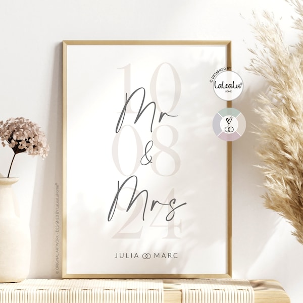 Hochzeitsbild "Mr&Mrs" personalisiert mit Namen und Datum für das Brautpaar | we said yes Familie Hochzeit Zuhause Hochzeitsgeschenk JGA