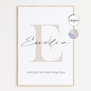 Birth poster with initials and dates of birth | Children's room decoration & baby room | Letter with girl's name or boy's name | Family at home