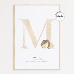 Geburtsposter mit Beschützertierchen, Buchstabe & Geburtsdaten | Gästebild Babyparty Gästebuch Baby Shower Deko Geschenk Poster Geburt JGA
