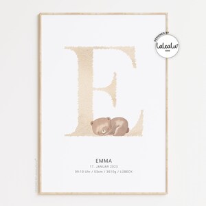 Geburtsposter mit Beschützertierchen, Buchstabe & Geburtsdaten | Gästebild Babyparty Gästebuch Baby Shower Deko Geschenk Poster Geburt JGA