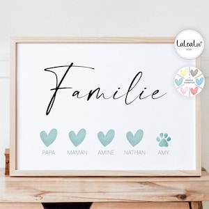 Familienbild personalisiert Papa, Mama, Kinder, Haustier Namen, Poster Weihnachten Geschenk Hochzeit Geburt Zuhause Familie Hund Katze Pfote