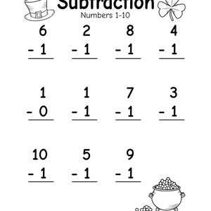 St Patricks Day, Addition and Subtraction Printable Worksheets, Numbers ...