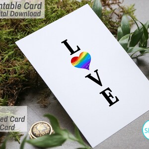 LOVE Rainbow Heart Dia dos Namorados, Aniversário, Relacionamento, Amizade, Romance, Multiuso, LGBTQ, 5x7, Cartão para impressão de download digital