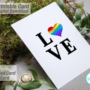 AMOUR LGBTQ Rainbow Heart Gay Pride, Saint-Valentin, anniversaire, anniversaire, relations, amitiés 5 x 7, carte imprimable en téléchargement numérique