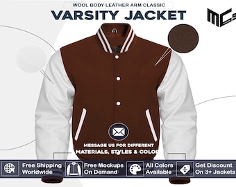 Wool Varsity Jacket with Leather Sleeves, Customizable Letterman Jacket