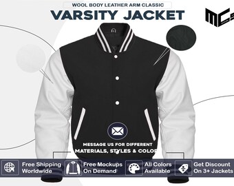 Wool Varsity Jacket, Leather Sleeves – Customizable Letterman Bomber