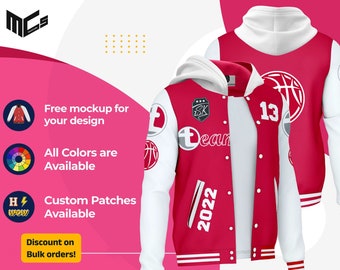 Custom Varsity Jacket with Hood: Sheepskin Leather Bomber, Personalized