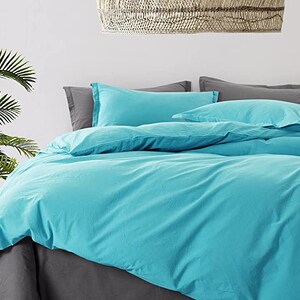 Stone Washed  Cotton Casual Duvet Cover Solid Color Relaxed Modern Style Bedding Natural Wrinkled Lived-in Look Eco Stonewashed Turquoise