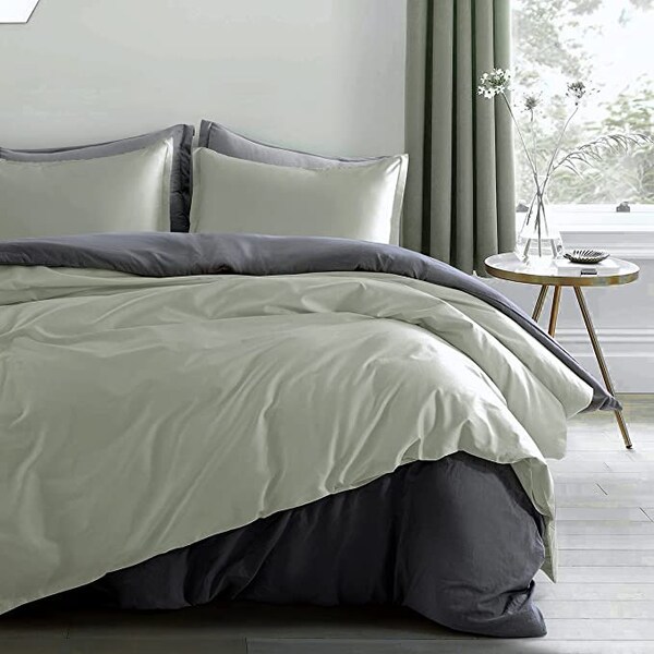 Solid Color Pure Cotton Duvet Cover Luxury Bedding Set High Thread Count Long Staple Sateen Weave Silky Soft Breathable Pima- Pale Sage