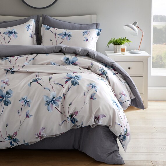 Modern Watercolor Flowers Print Duvet Cover Set Lilac Orchid - Etsy