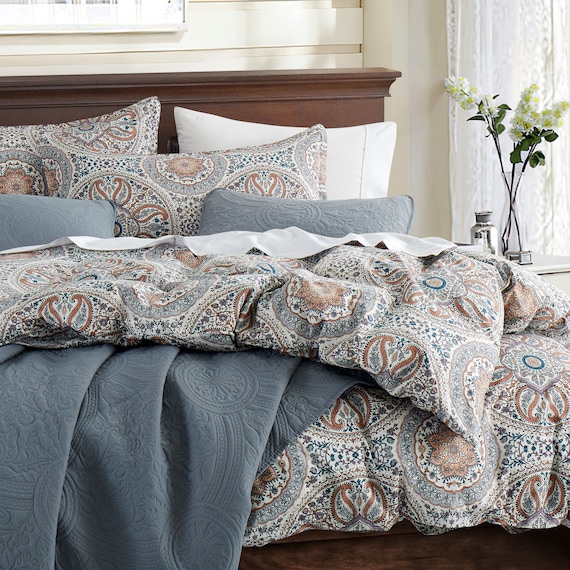 Boho Floral Medallions Duvet Cover Set Bohemian Paisley Etsy