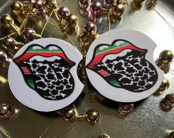 Serape Lips Leopard Tongue Car Coaster