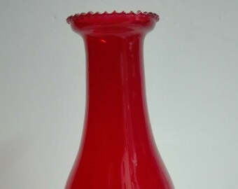 Ruby Red Beaded Top Glass Chimney For Kerosene Oil Lamps - 8 1/4" x 2 5/8" For #1 Burners New