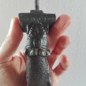 Antique & Genuine Early 20th Century Rustic Cast Iron Ball in Hand Door Knocker