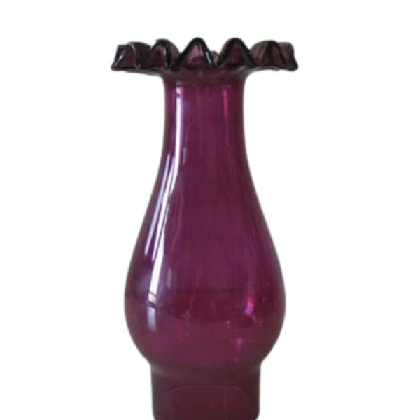 Amethyst Ruffled Top Glass Chimney For Kerosene Oil Lamps - 8 1/4" x 2 5/8"