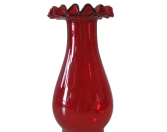 Ruby Red Ruffled Top Glass Chimney For Kerosene Oil Lamps - 8 1/4" x 2 5/8"