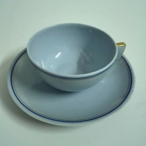 Antique Portuguese Vista Alegre Marine Blue Porcelain Tea Cup & Saucer