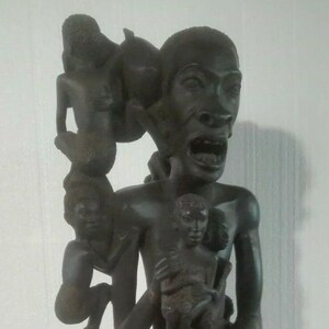 Large Makonde Tribal Art Carved Wood Sculpture African Family &quot;Tree of Life&quot;