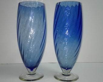 LOT (2) pots en verre vintage Cobalt Blue Home Decoration