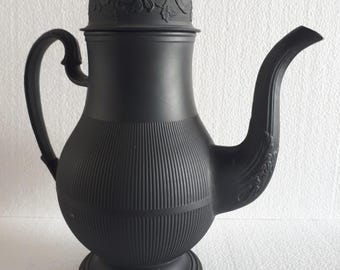 Caffettiera antica in porcellana di basalto nero inglese Edmund J. Birch tornita a motore
