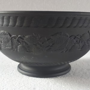 Antique English Black Basalt Porcelain Bowl Strawberry Vine